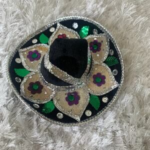 Miniature Mexican Mariachi Glitter Sequin Black Green Silver Purple Leaves